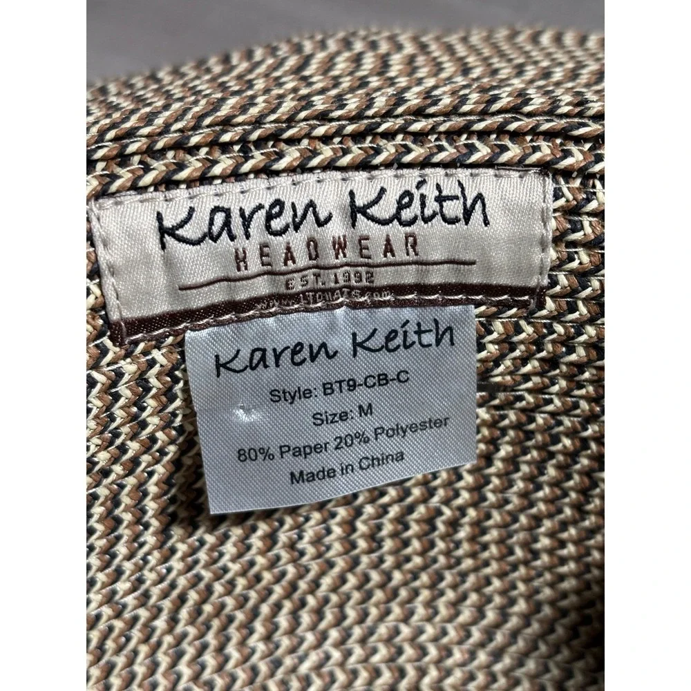 Karen Keith Med‎ Headwear Woven Straw Sun Hat Ponytail Cutout Beach Coastal Pool